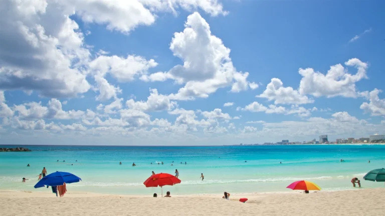 panoramic view of playa la gaviota and some beach umbrellas